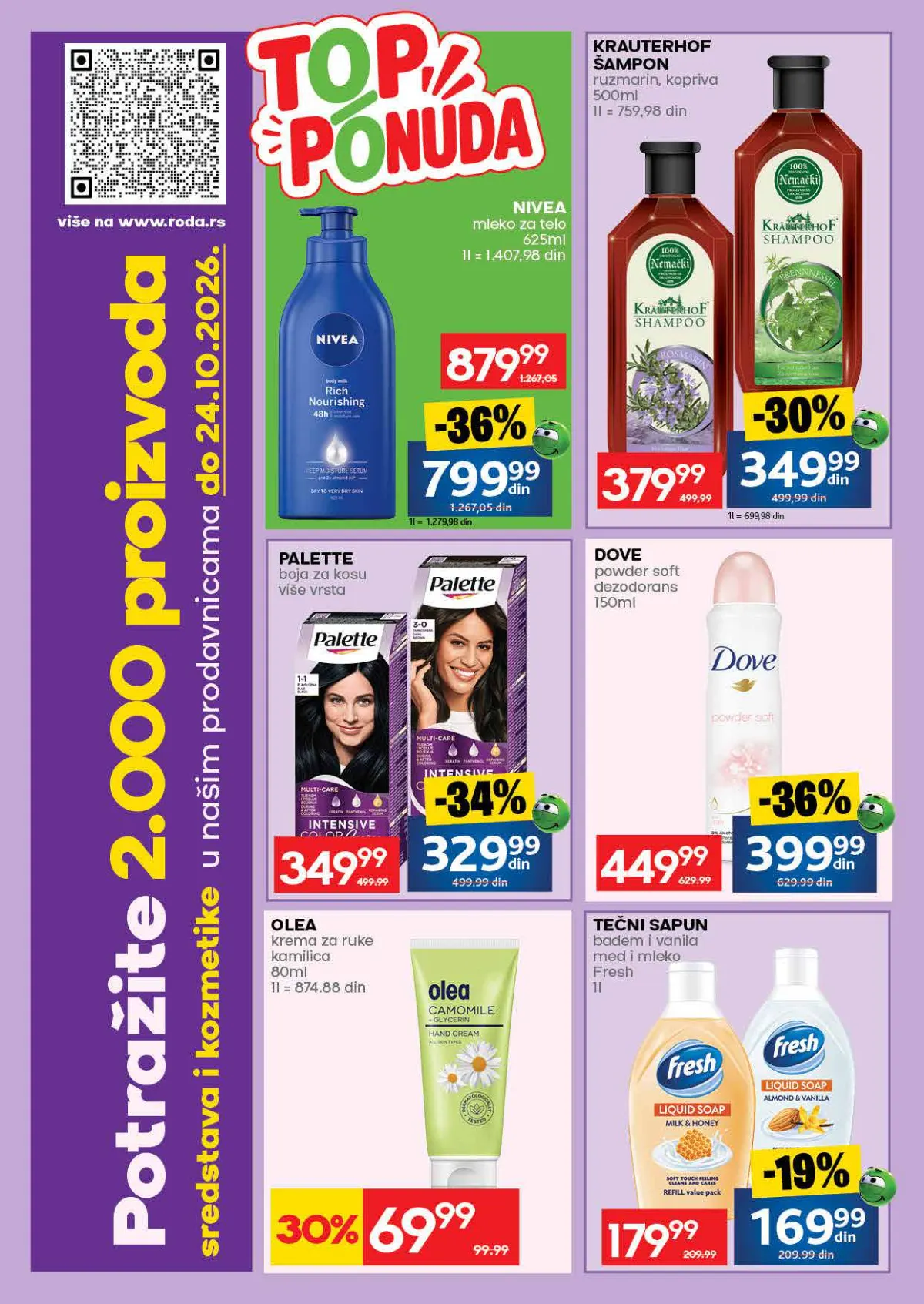 RODA katalog – strana 50: Nivea mleko za telo, 625 ml; Olea krema za ruke sa kamilicom, 80 ml