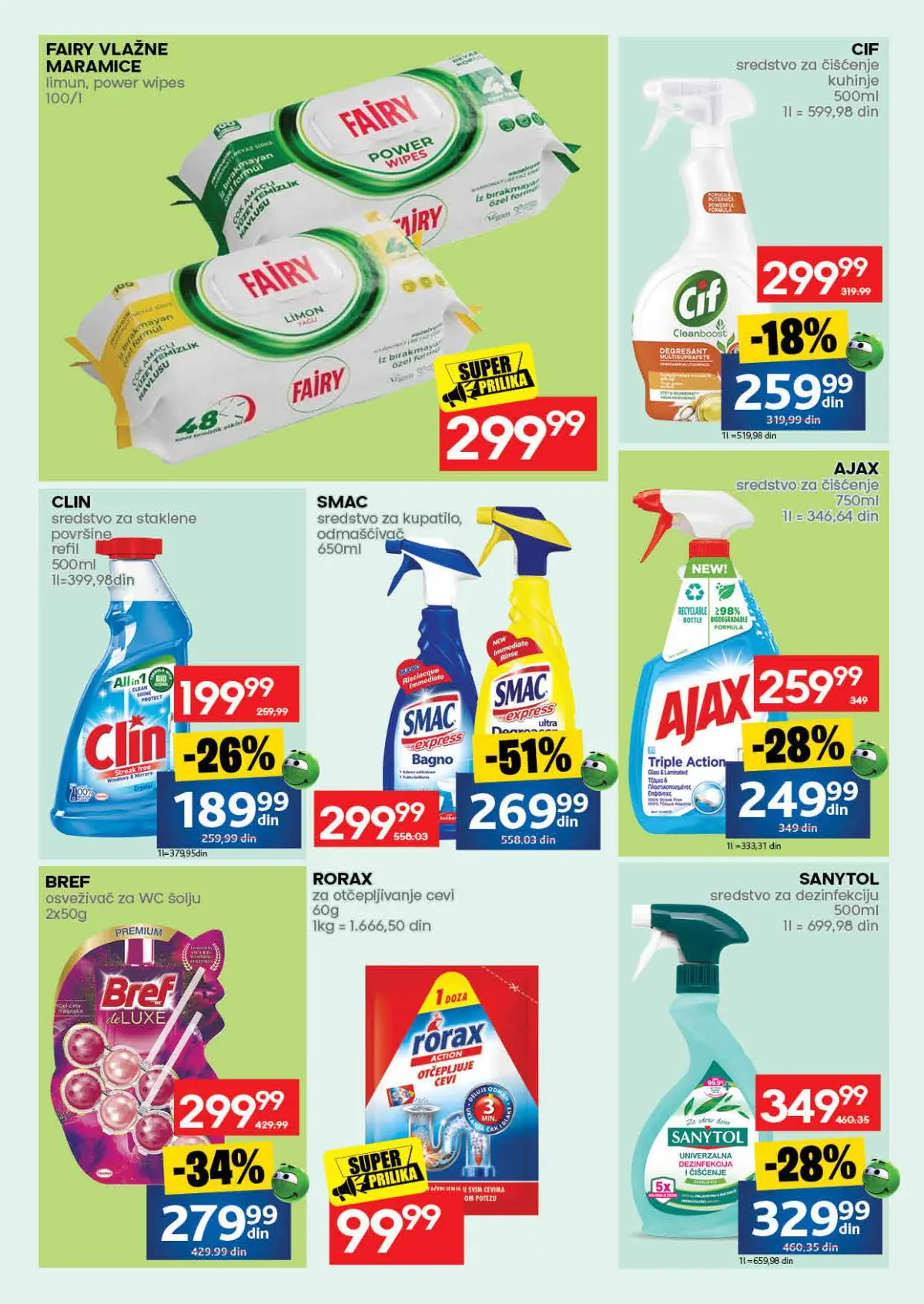 RODA katalog – strana 55: Fairy vlažne maramice za čišćenje, 100 komada; Rorax sredstvo za otčepljivanje cevi, 60 g