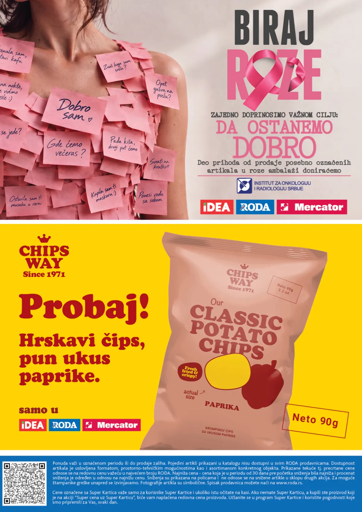 Završna strana RODA kataloga – kampanja Biraj roze i Chips Way čips sa ukusom paprike, 90 g