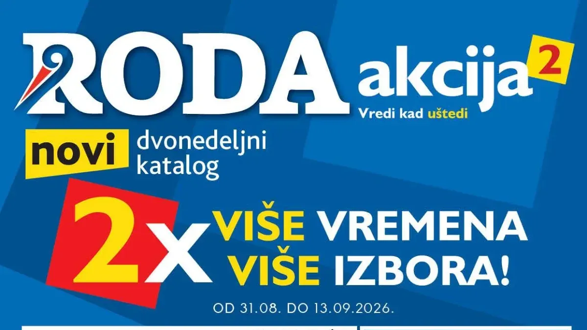 Roda katalog od 31.08. do 13.09.2026. donosi dve nedelje akcija na prehranu, piće, kućnu hemiju i školski program uz popuste do 61%