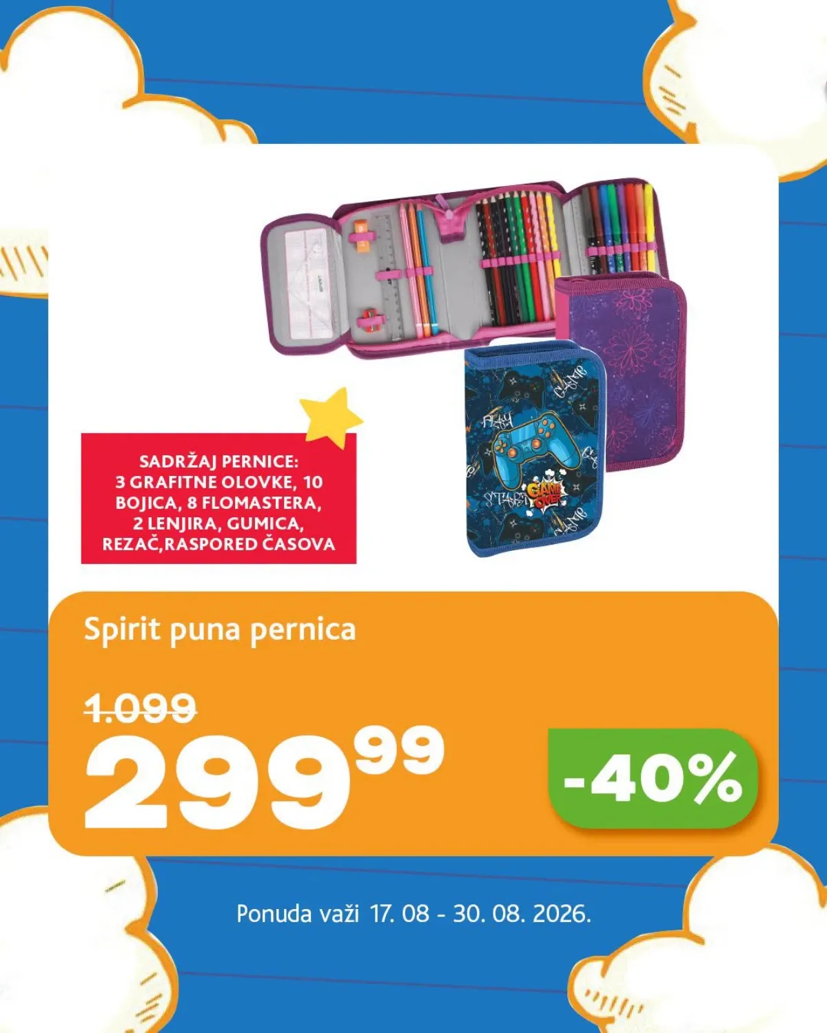 Roda akcija za školu do 30.08.2026. – Spirit puna pernica uz sniženje od 40%
