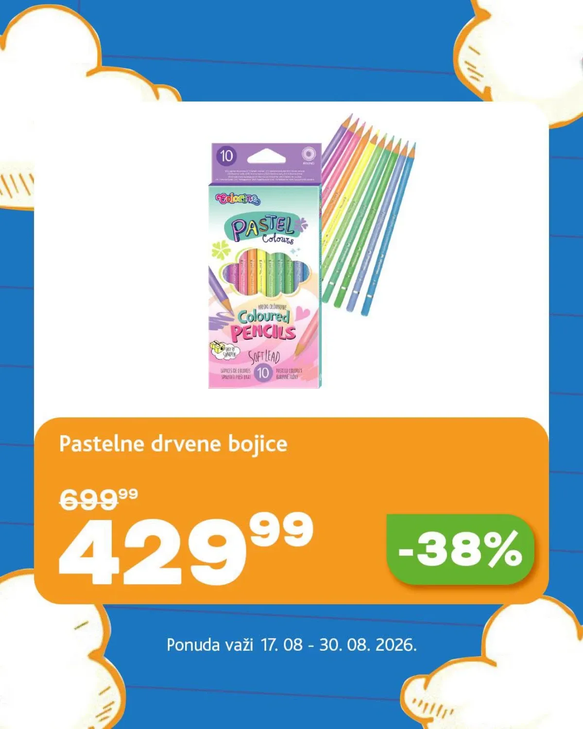 Roda akcija za školu do 30.08.2026. – pastelne drvene bojice uz sniženje od 38%