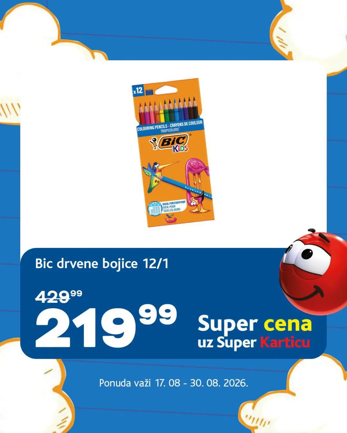 Roda akcija za školu do 30.08.2026. – BIC Kids drvene bojice sa 12 boja po Super ceni