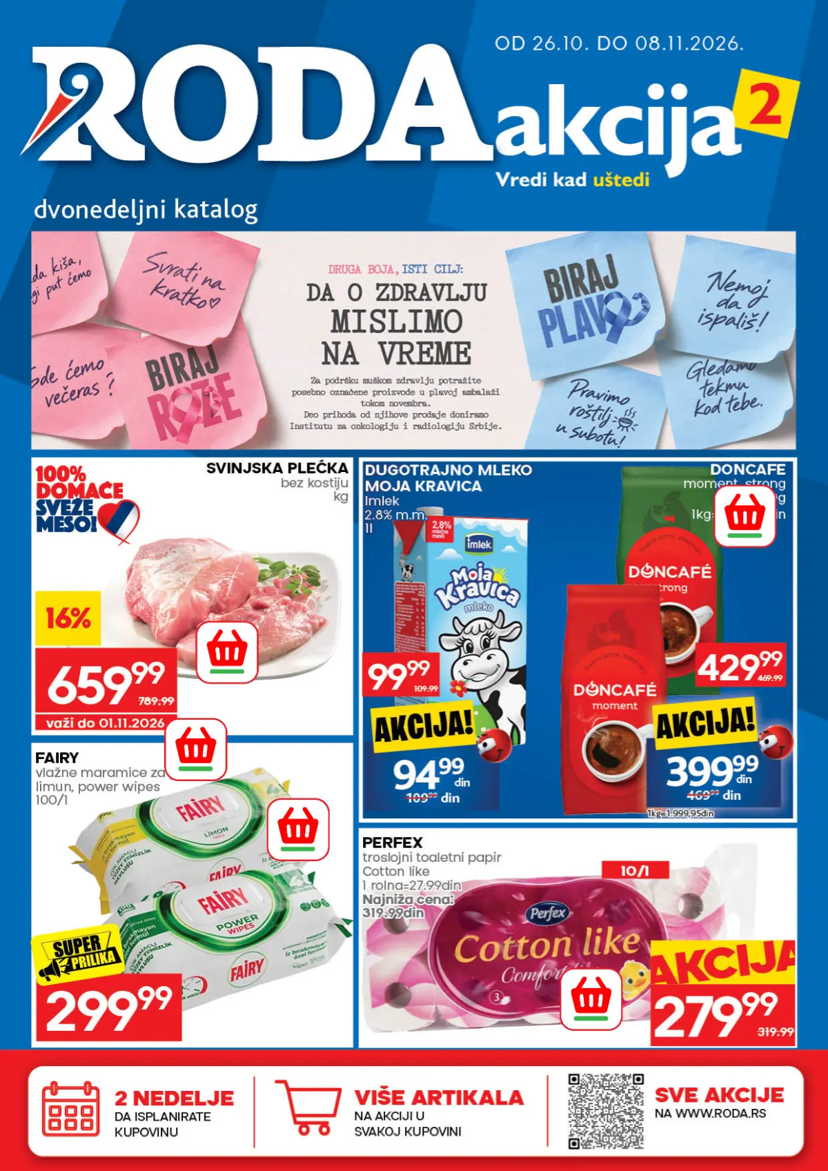 Roda katalog od 26.10. do 08.11.2026. – svinjska plećka, Moja Kravica mleko, Doncafé kafa, Fairy i Perfex na akciji