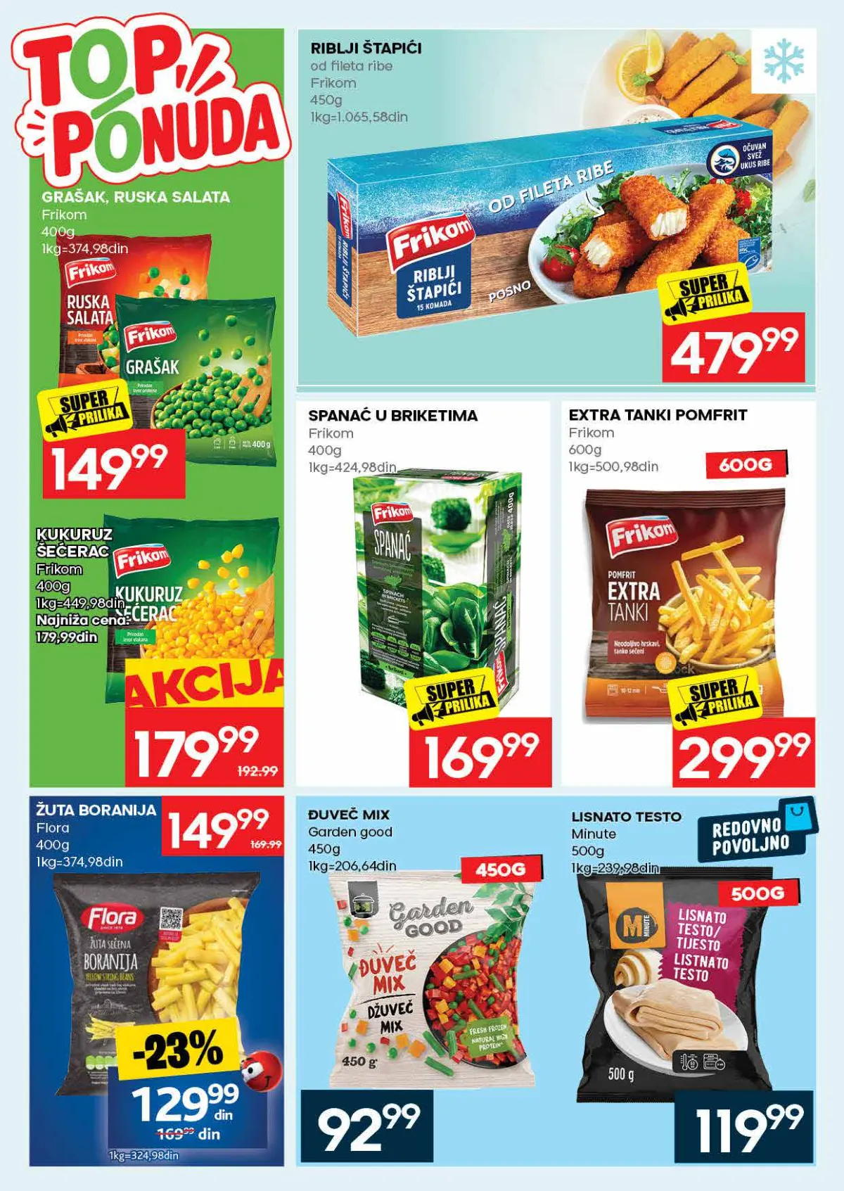 Roda katalog, strana 22 – Frikom grašak 400 g; Frikom riblji štapići 450 g