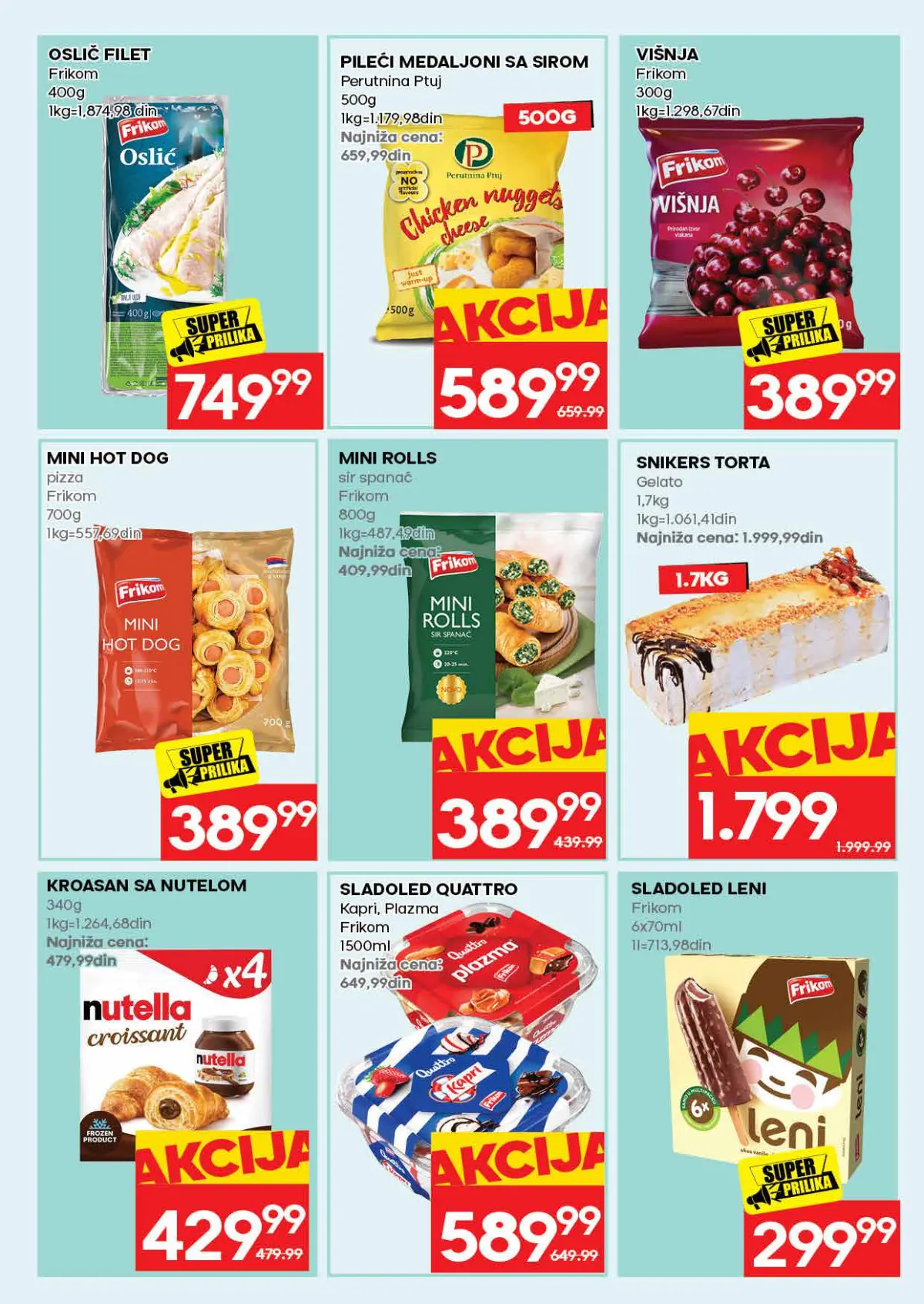 Roda katalog, strana 23 – Frikom oslić filet 400 g; Pileći medaljoni sa sirom 500 g