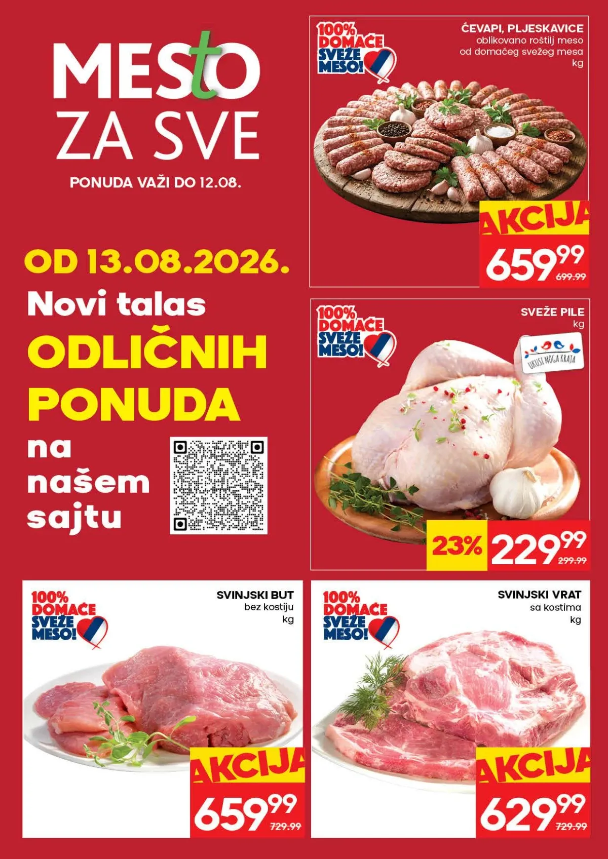RODA katalog do 16.08.2026. – sveže pile, svinjski vrat i domaći ćevapi i pljeskavice na strani 6