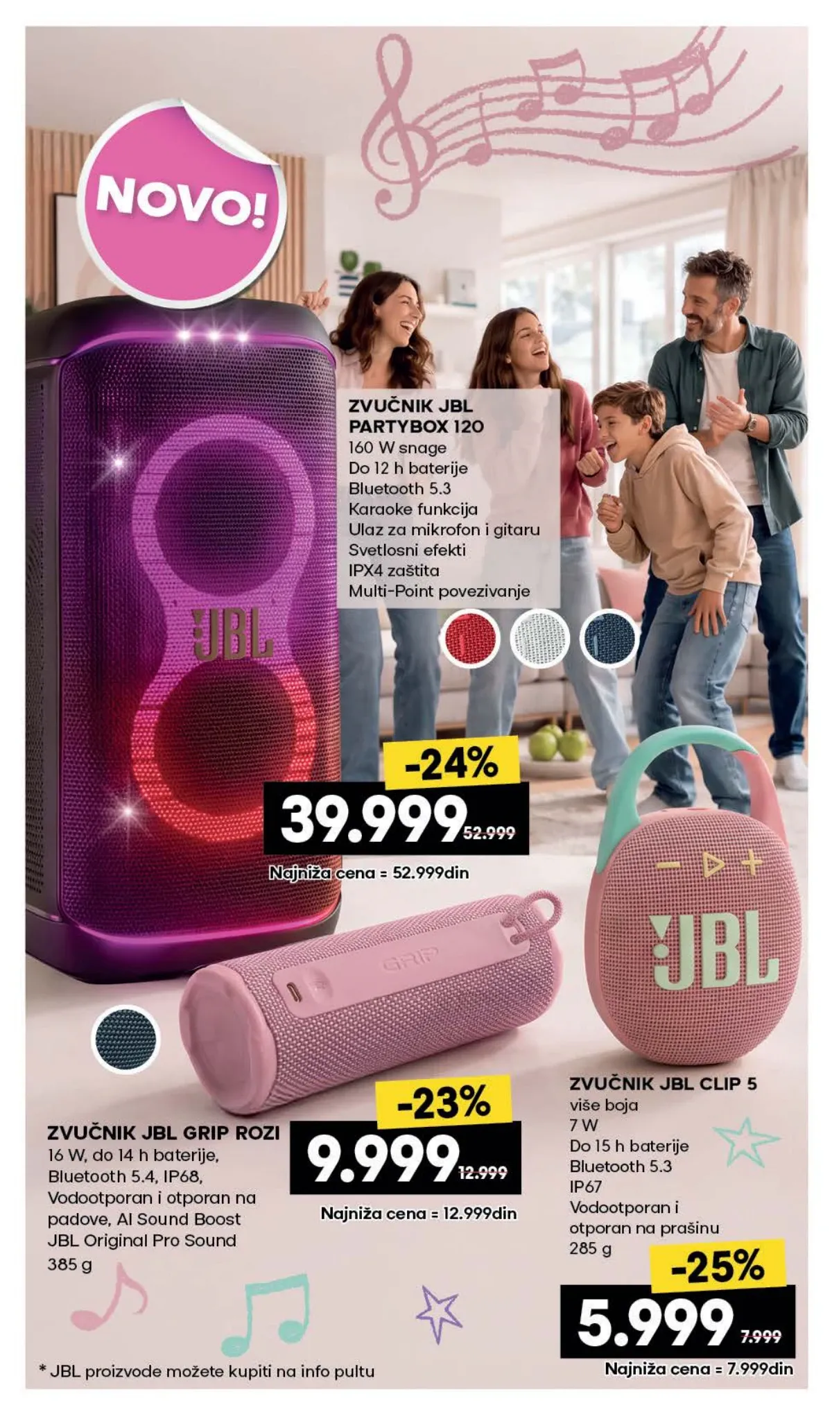 RODA katalog – JBL PartyBox 120, JBL Grip i JBL Clip 5 zvučnici na akciji