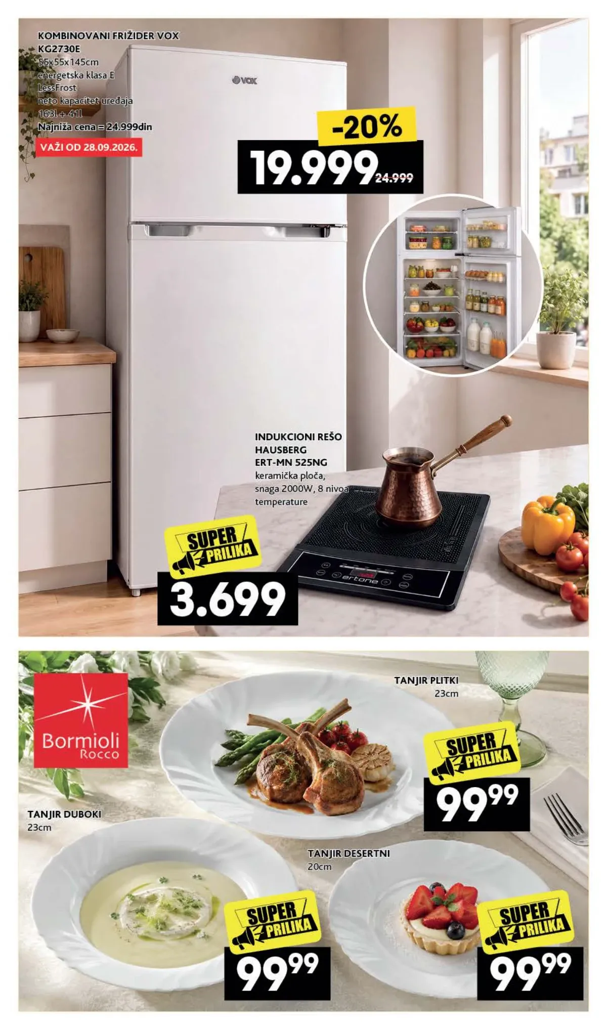 RODA katalog – VOX frižider, Hausberg indukcioni rešo i Bormioli Rocco tanjiri