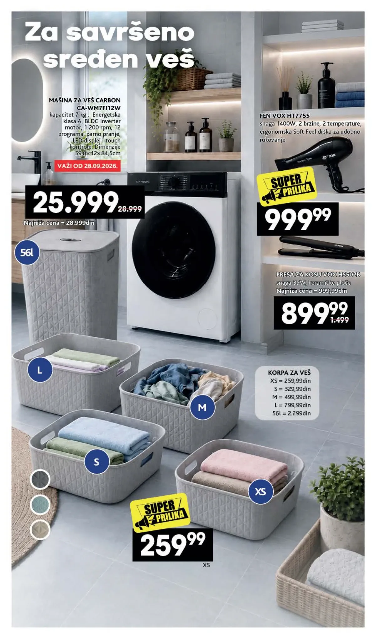 RODA katalog – Carbon mašina za veš, VOX fen, presa za kosu i korpe za veš