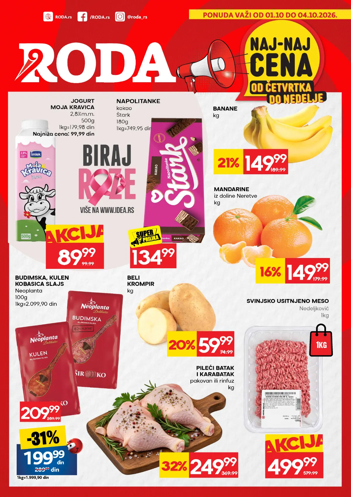 RODA vikend akcija od 01. do 04.10.2026. – Naj-naj cene, popusti na meso, voće, mlečne proizvode, namirnice i kućne potrepštine