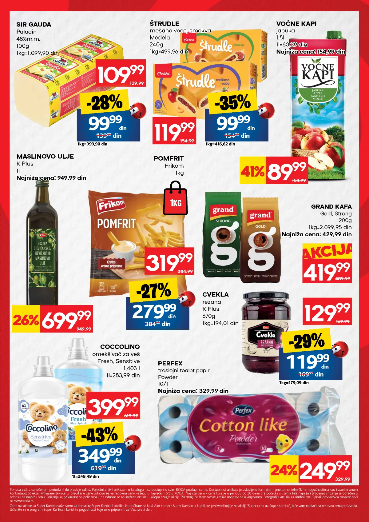 RODA vikend akcija 08–11.10.2026. – maslinovo ulje, kafa, pomfrit, Coccolino, Perfex i drugi proizvodi na akciji