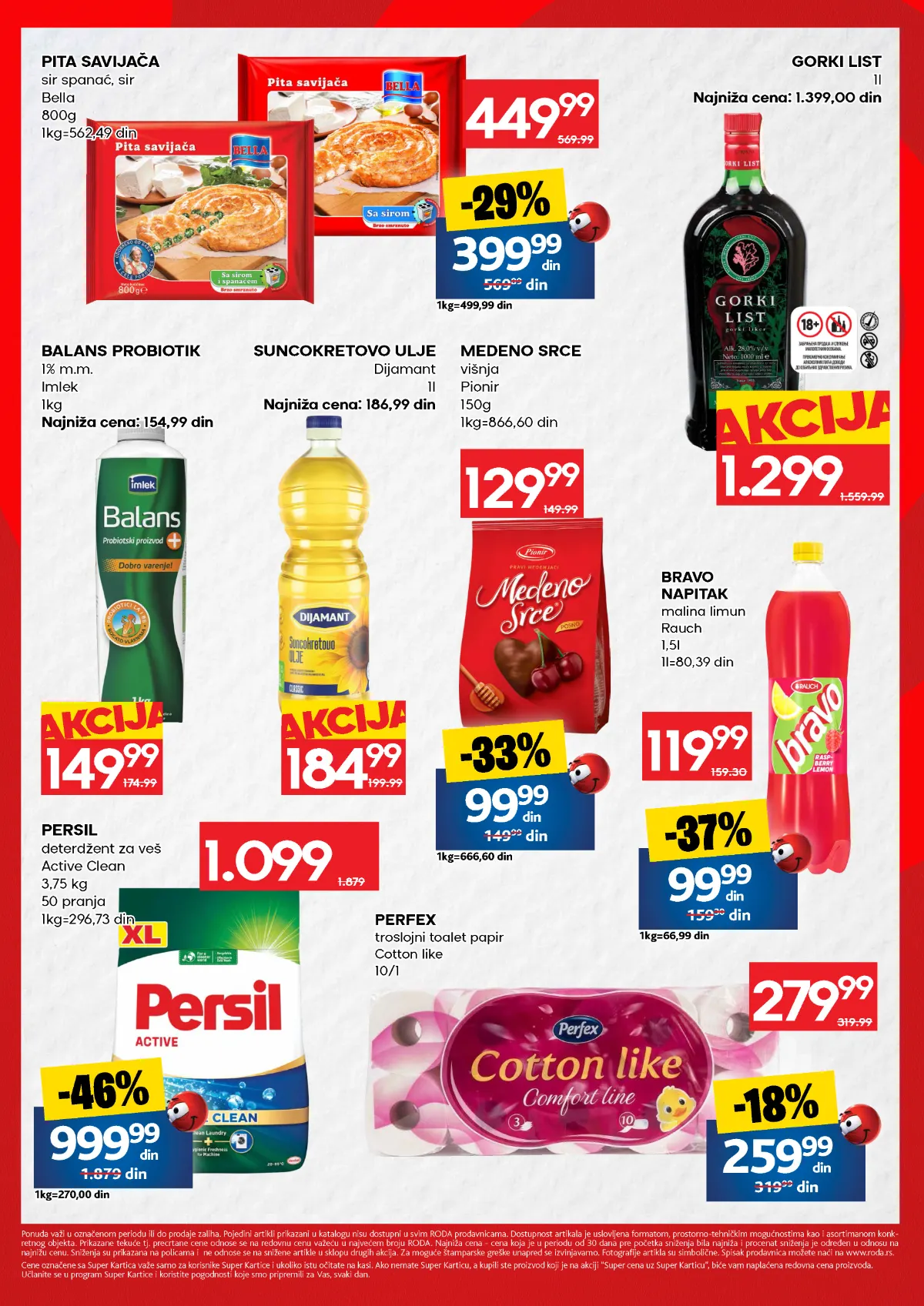 RODA vikend katalog 15–18.10.2026, druga stranica – Bella pita, Dijamant ulje, Medeno srce, Persil i Perfex na akciji