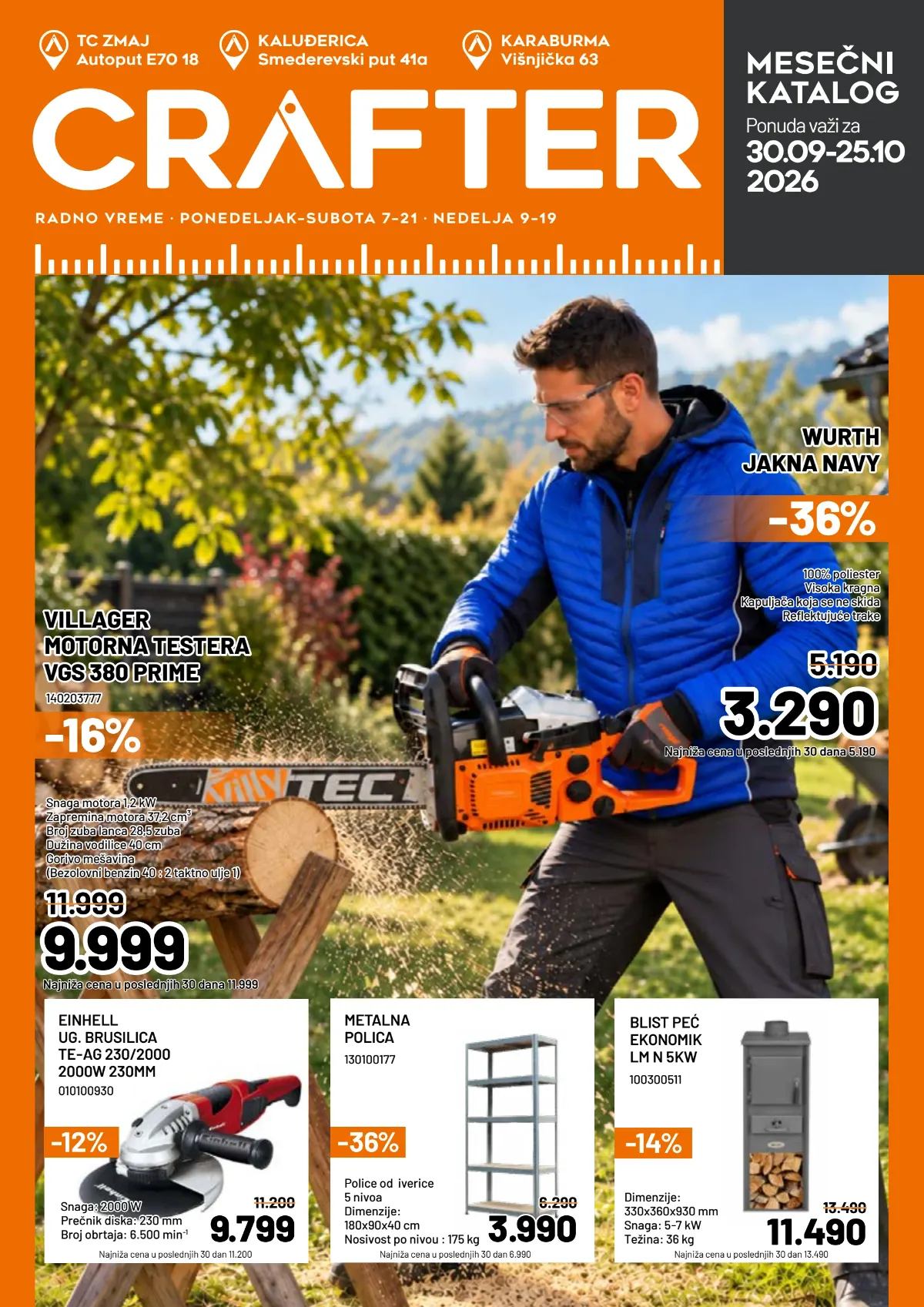 Crafter katalog od 30.09. do 25.10.2026. sa popustima do 62% na alat, grejanje, laminate, opremu za dom i baštu