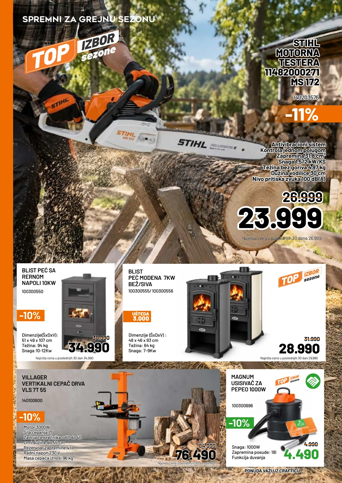 Crafter katalog – motorne testere, peći i oprema za pripremu grejne sezone