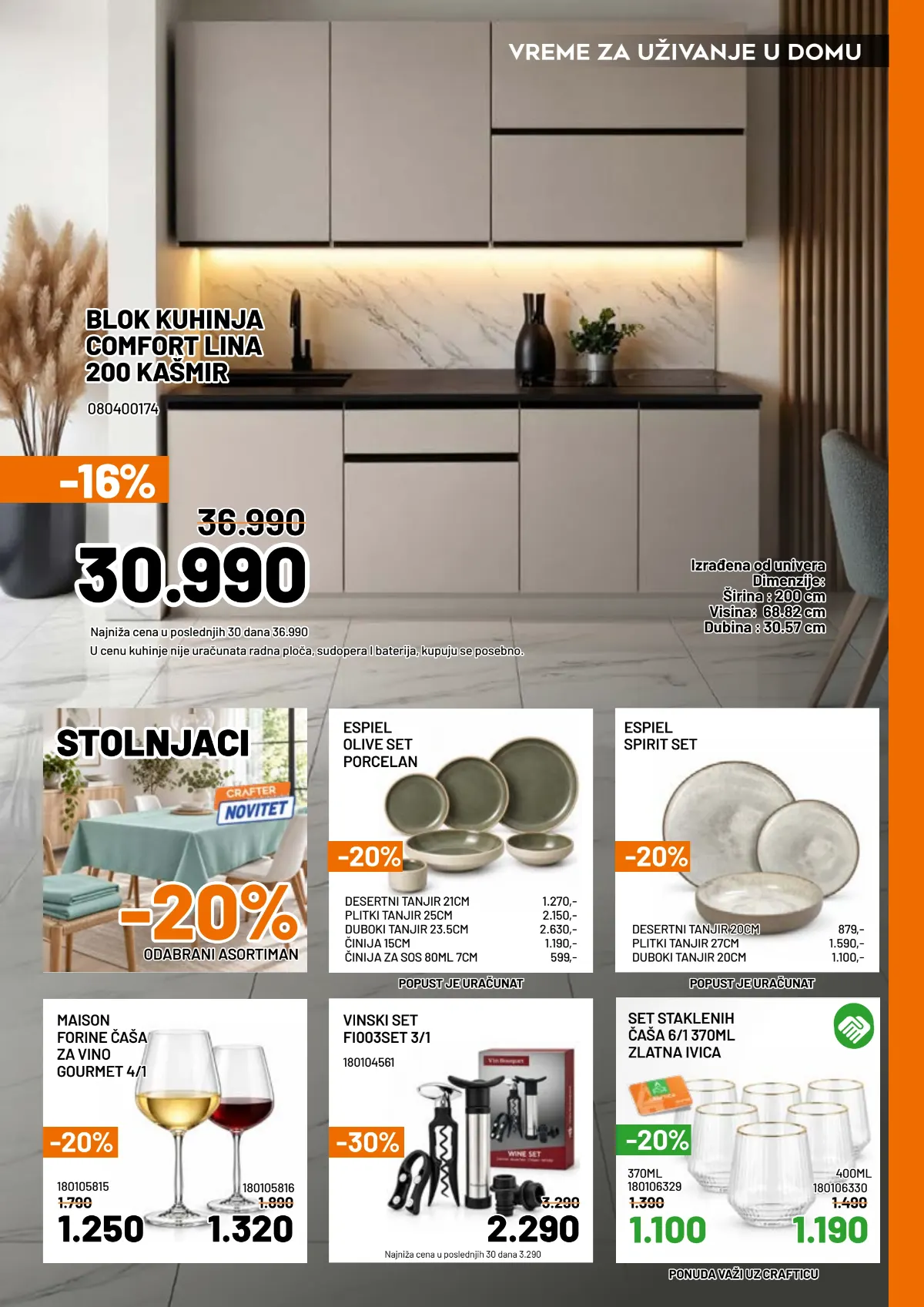 Crafter katalog – kuhinje, stolnjaci, tanjiri, čaše i oprema za domaćinstvo
