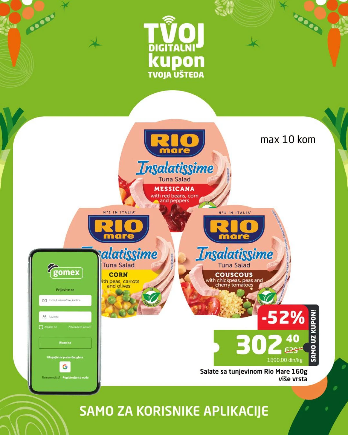 Gomex digitalni kuponi sa popustima do 52% na odabrane proizvode za korisnike Loyalty aplikacije.