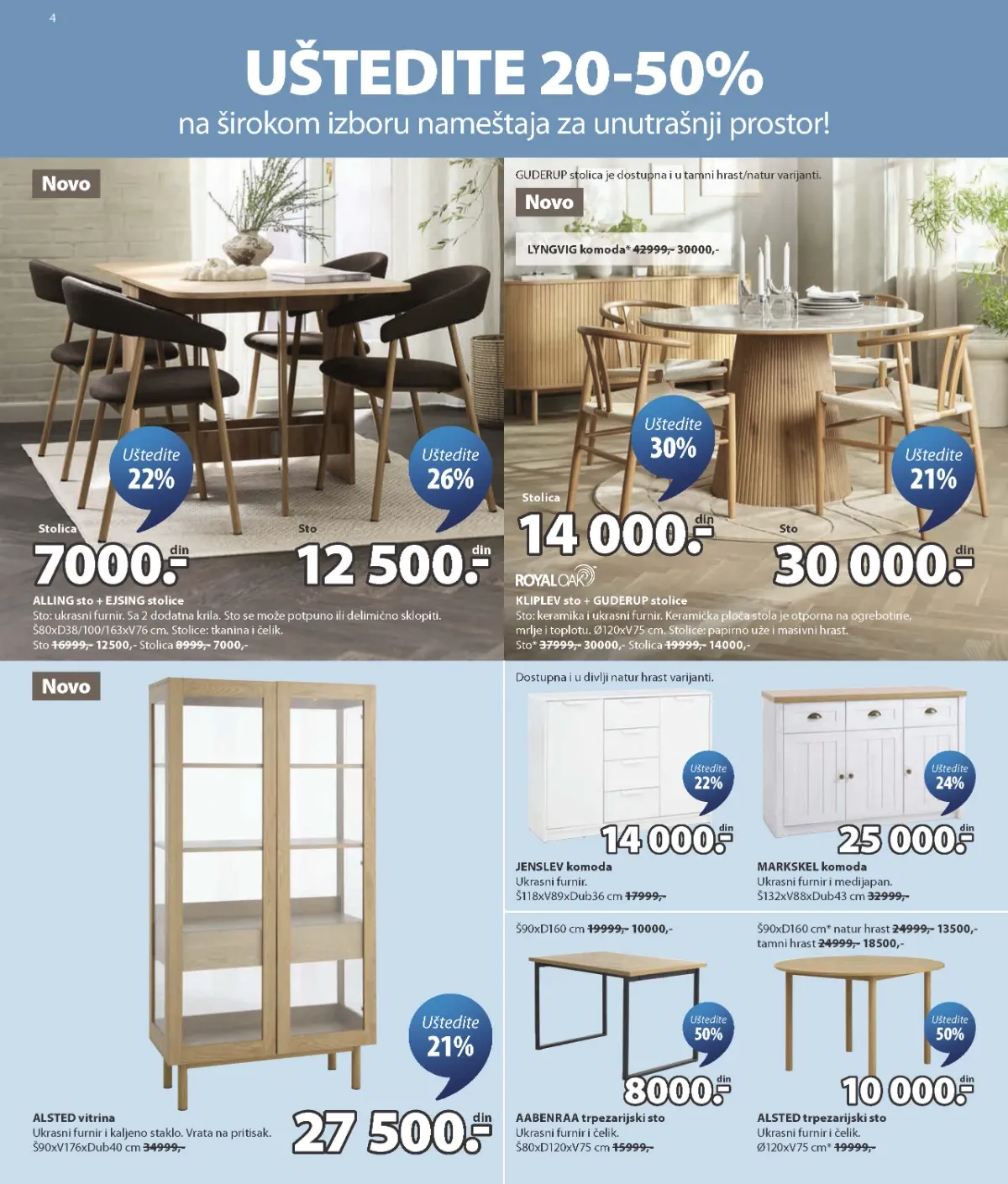 JYSK katalog strana 4 – trpezarijski stolovi, stolice, komode i vitrine