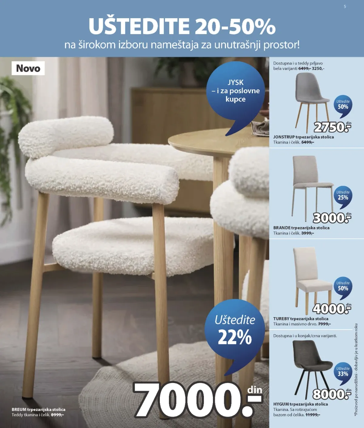 JYSK katalog strana 5 – trpezarijske stolice uz sniženja do 50%