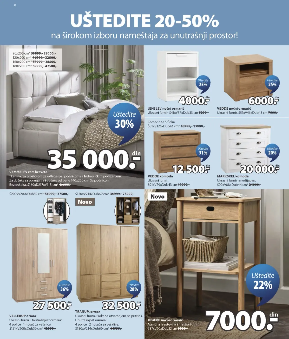 JYSK katalog strana 8 – kreveti, ormari, komode i noćni ormarići na akciji