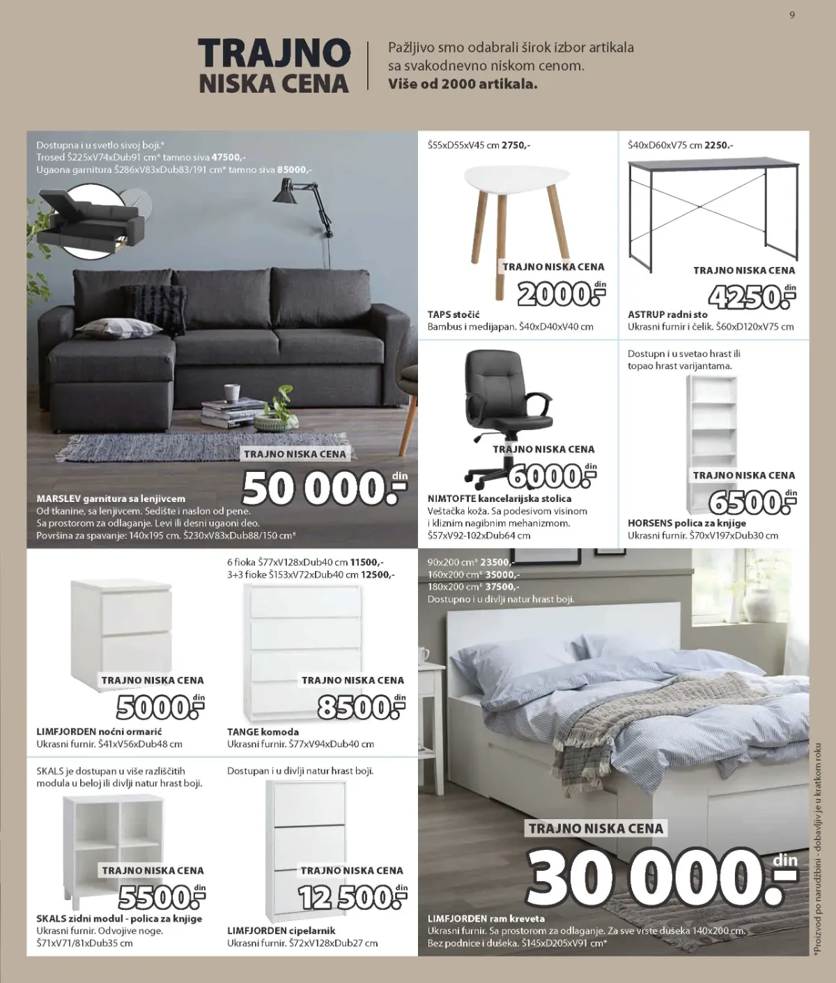 JYSK katalog strana 9 – garniture, kreveti, komode i kancelarijski nameštaj po trajno niskim cenama