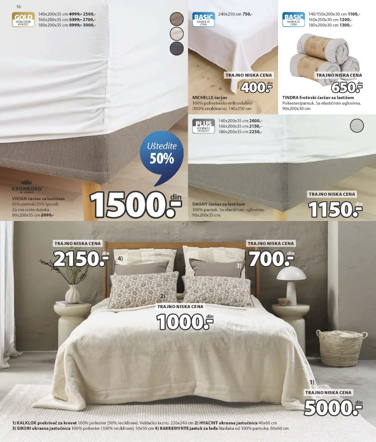 JYSK katalog strana 16 – čaršavi, prekrivači i ukrasni jastuci za spavaću sobu