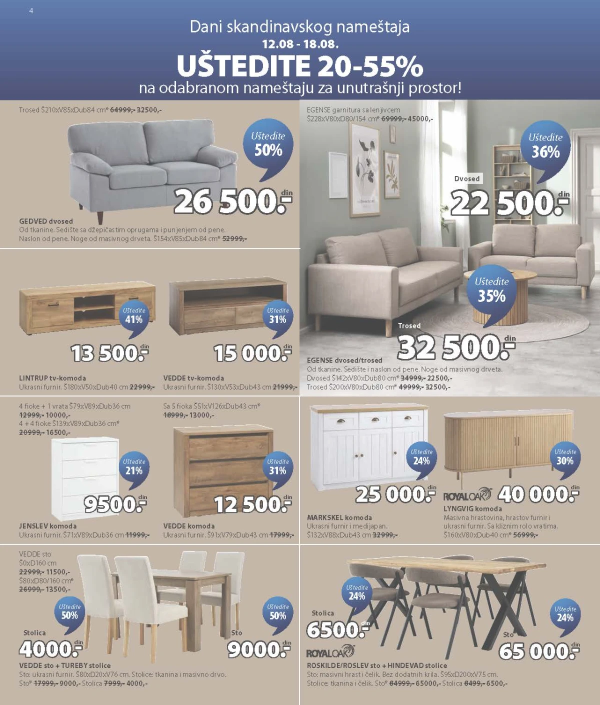 JYSK katalog – dvosedi, trosedi, komode i trpezarijski nameštaj na akciji