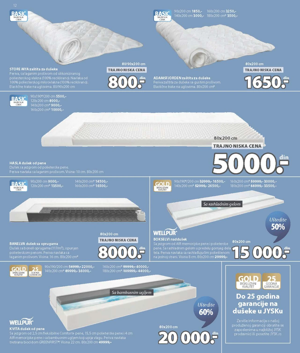 JYSK katalog – dušeci, naddušeci i zaštite za dušeke