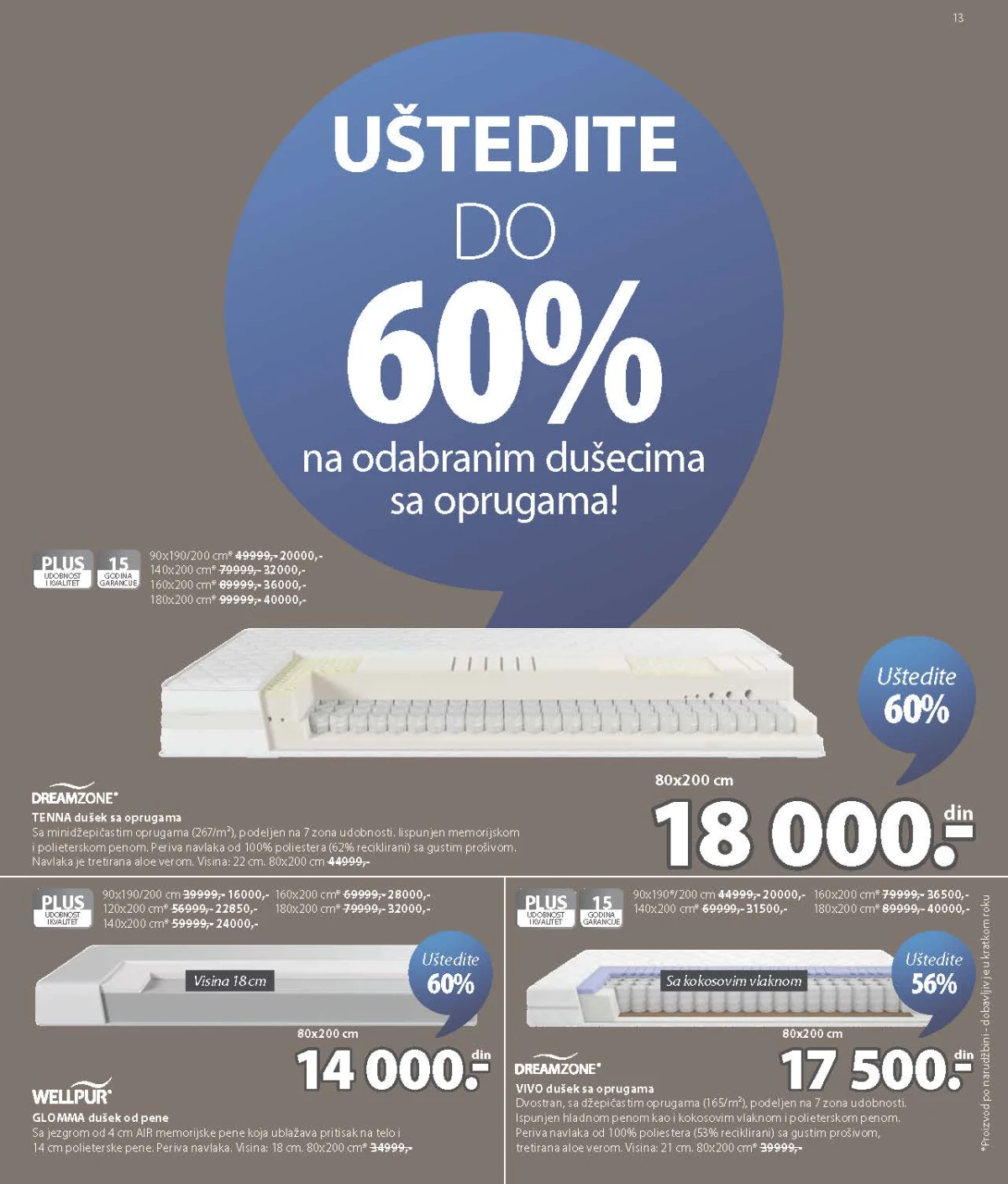JYSK katalog – dušeci sa oprugama i dušeci od pene uz popuste do 60%
