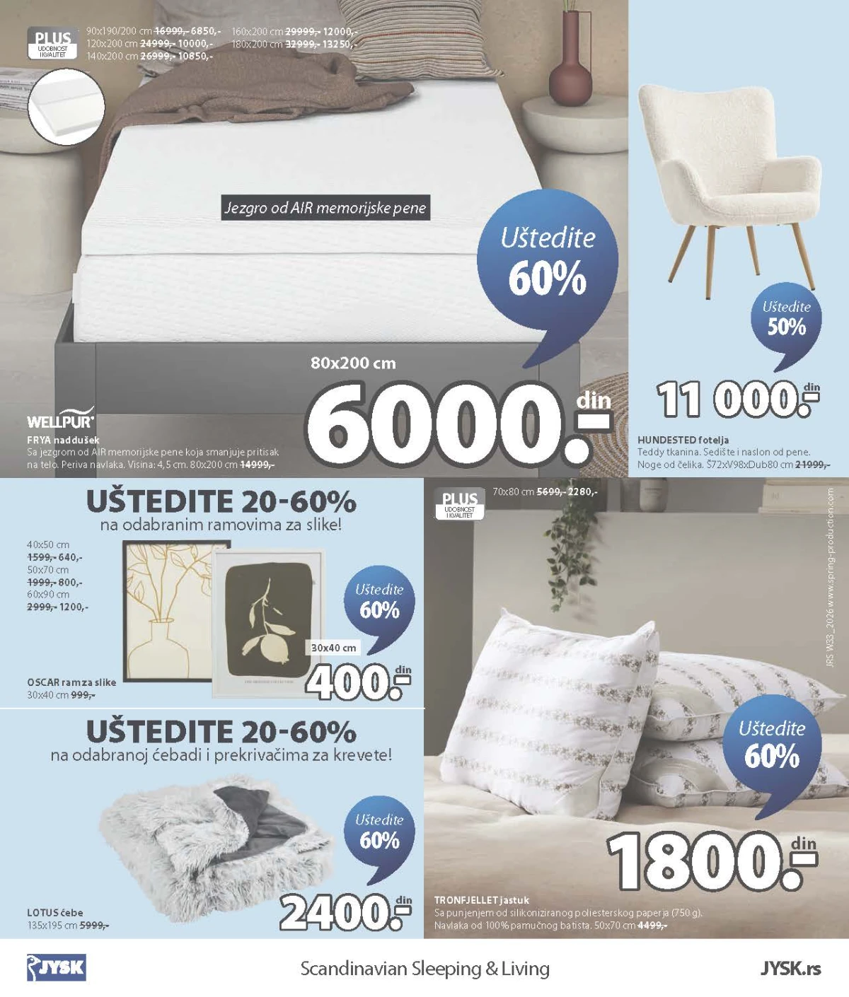 JYSK katalog – naddušek, fotelja, ćebe, ramovi i jastuci uz popuste do 60%