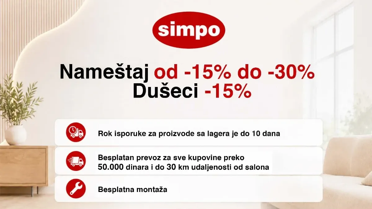 SIMPO katalog od 01.09. do 30.09.2026. – nameštaj i dušeci na akciji uz popuste do 60%