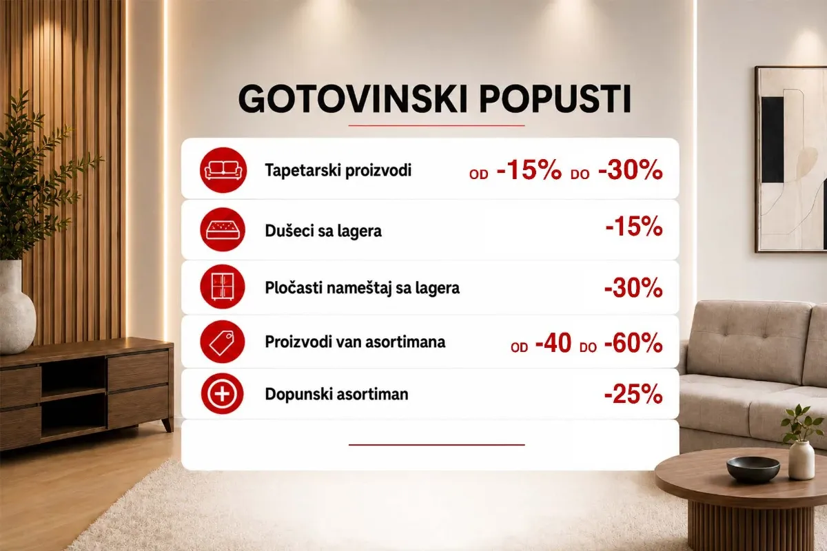 SIMPO gotovinski popusti do 60% na nameštaj, dušeke i dopunski asortiman