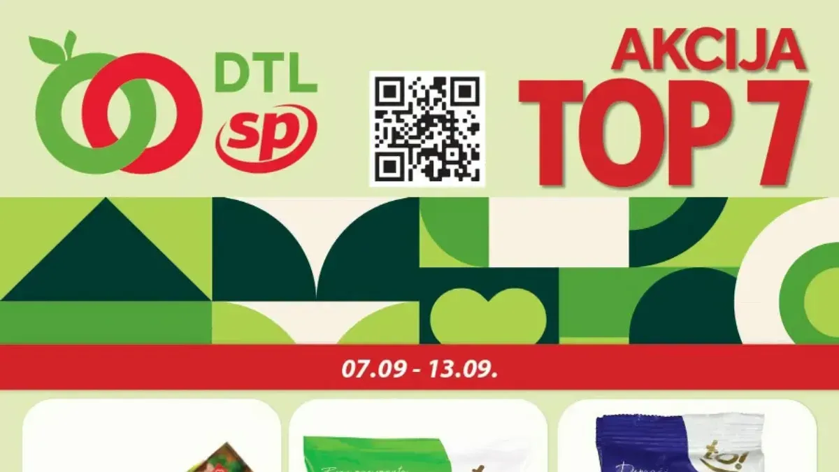 DTL SP Marketi TOP 7 akcija od 07.09. do 13.09.2026. donosi prehranu, piće i proizvode za domaćinstvo uz popuste do 58%