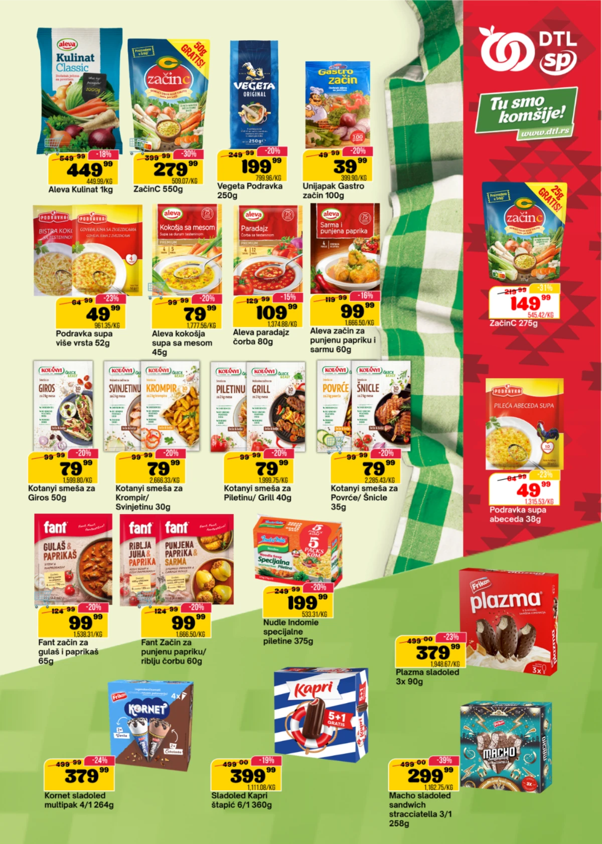 DTL SP Marketi katalog do 24.08.2026. – smrznuta hrana, pomfrit, ajvar, masline, paradajz i Quattro sladoledi