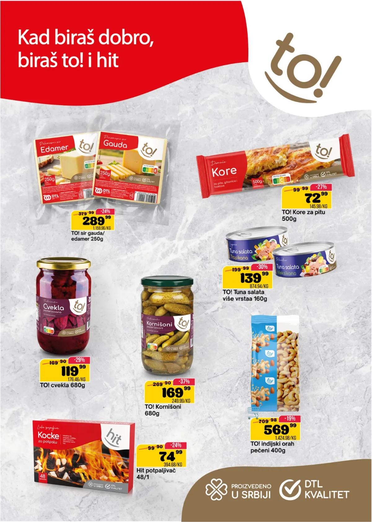 SP Marketi katalog, stranica 2 – TO! sirevi, kore za pitu, tuna salata, cvekla, kornišoni i indijski orah