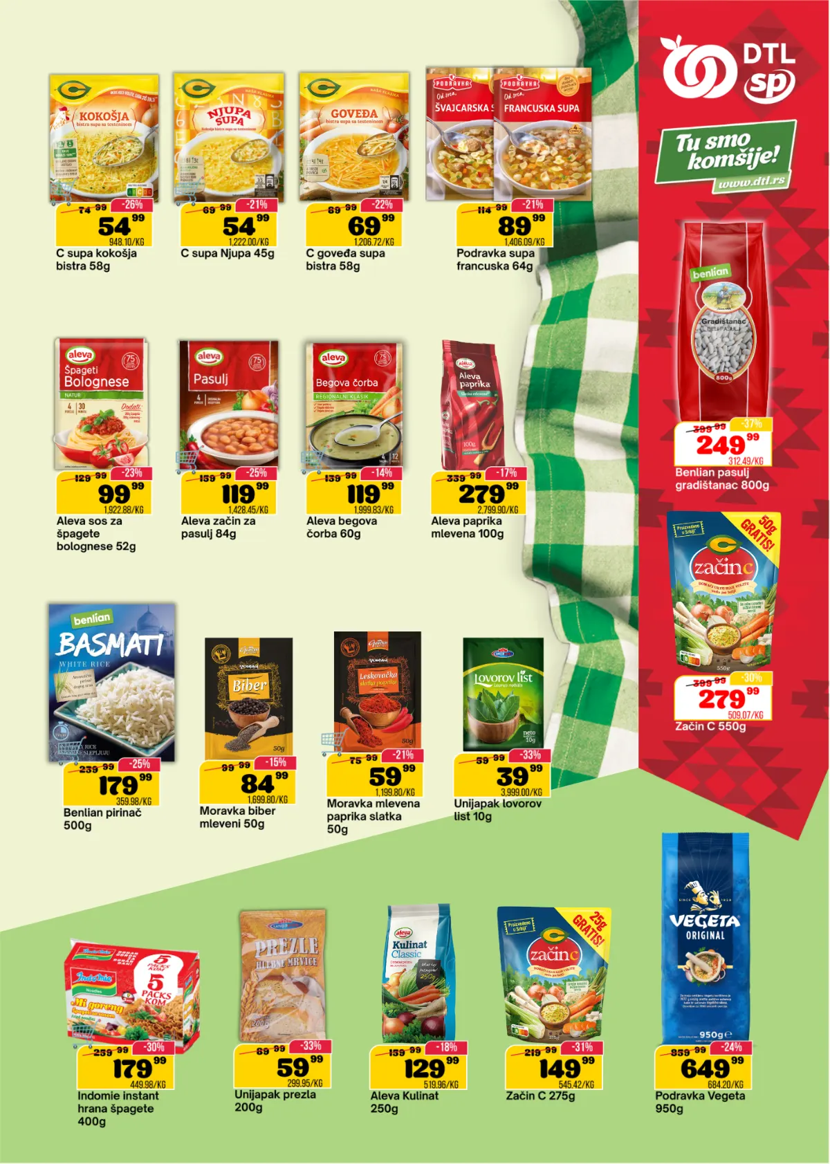 SP Marketi katalog, stranica 9 – supe, Aleva dodaci jelima, Benlian pirinač i pasulj, prezle i Vegeta