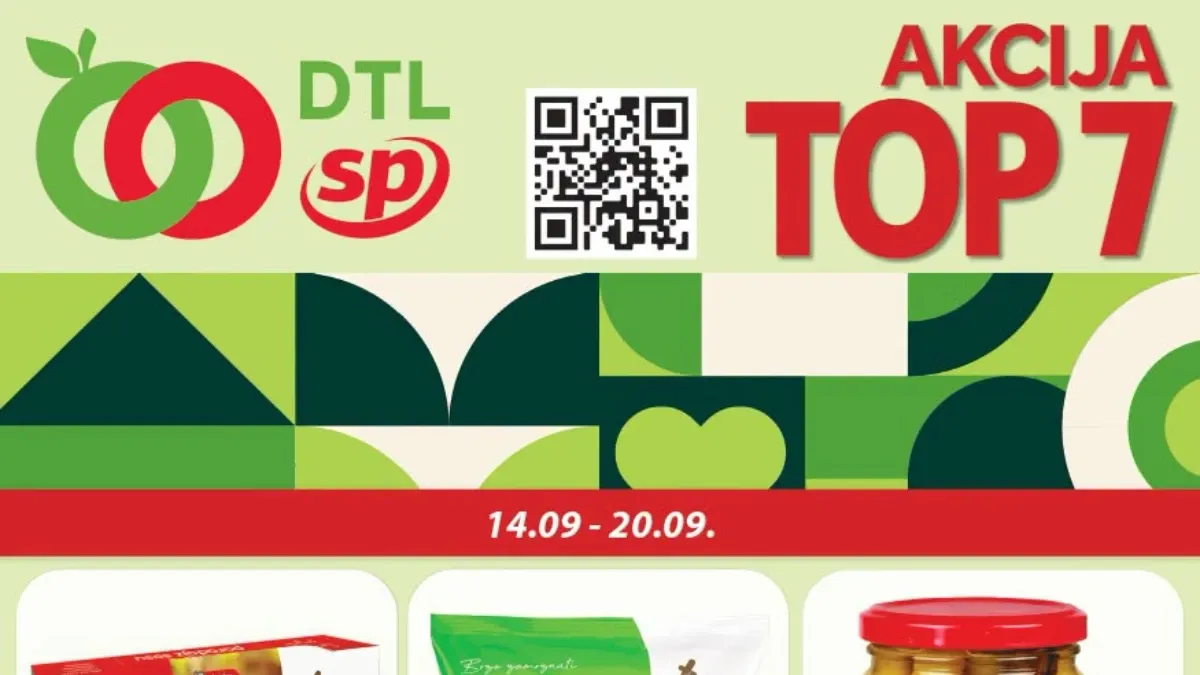 DTL SP Marketi TOP 7 akcija od 14.09. do 20.09.2026. donosi prehranu, piće i proizvode za domaćinstvo uz popuste do 33%