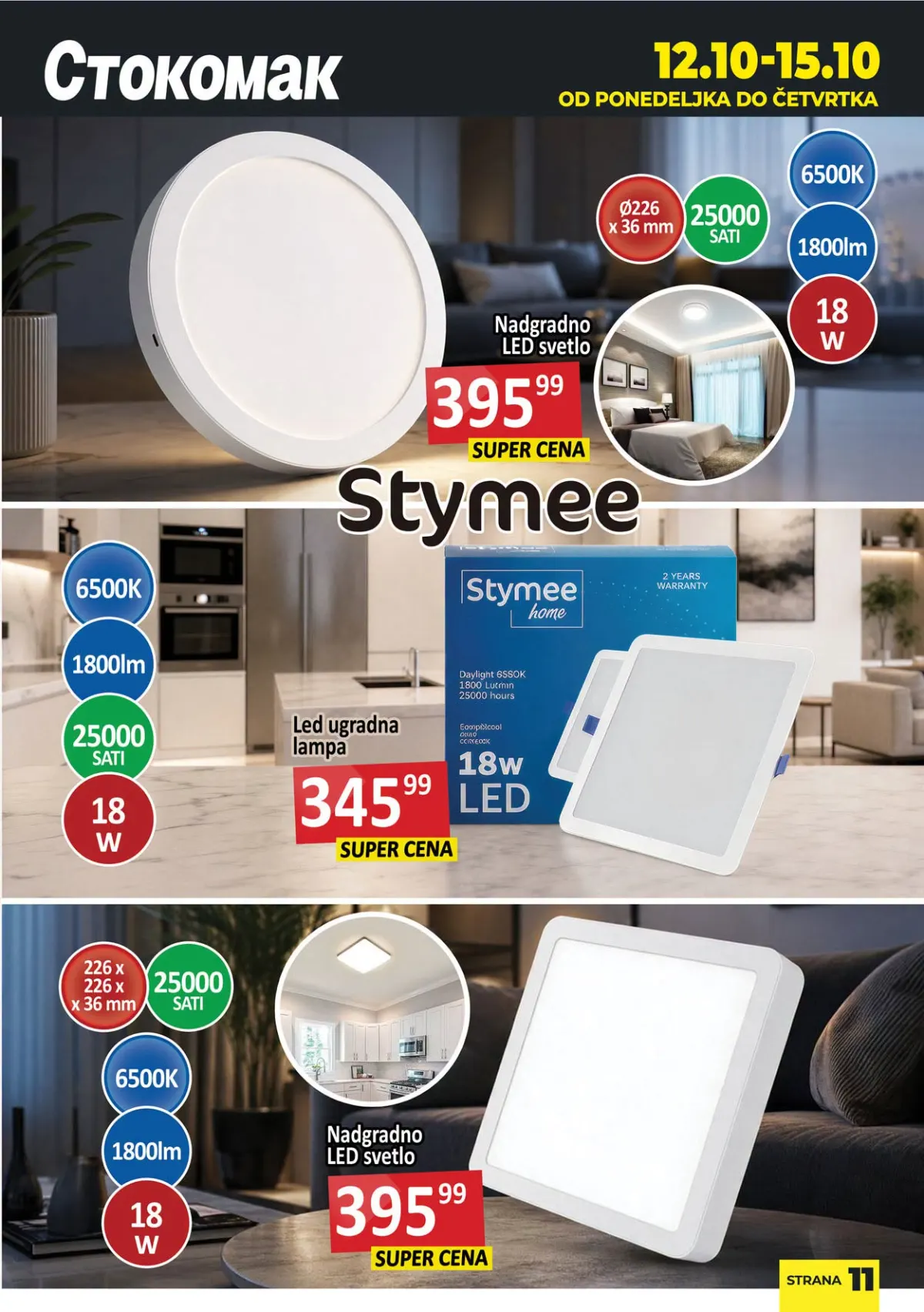 Stokomak akcija 12–15.10.2026. – Stymee nadgradna LED svetla i ugradna LED lampa snage 18 W
