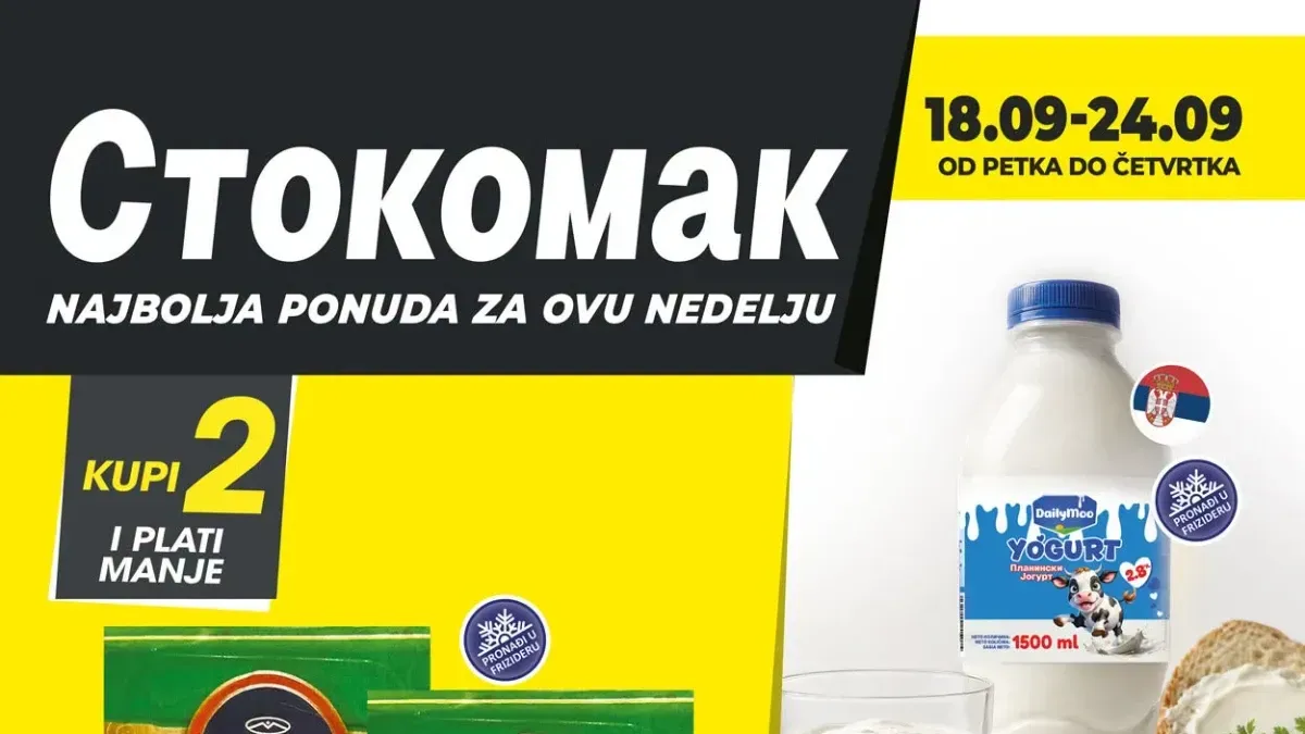 Stokomak nedeljna akcija od 18.09. do 24.09.2026. – hrana, voće, povrće, kozmetika i proizvodi za domaćinstvo po sniženim cenama