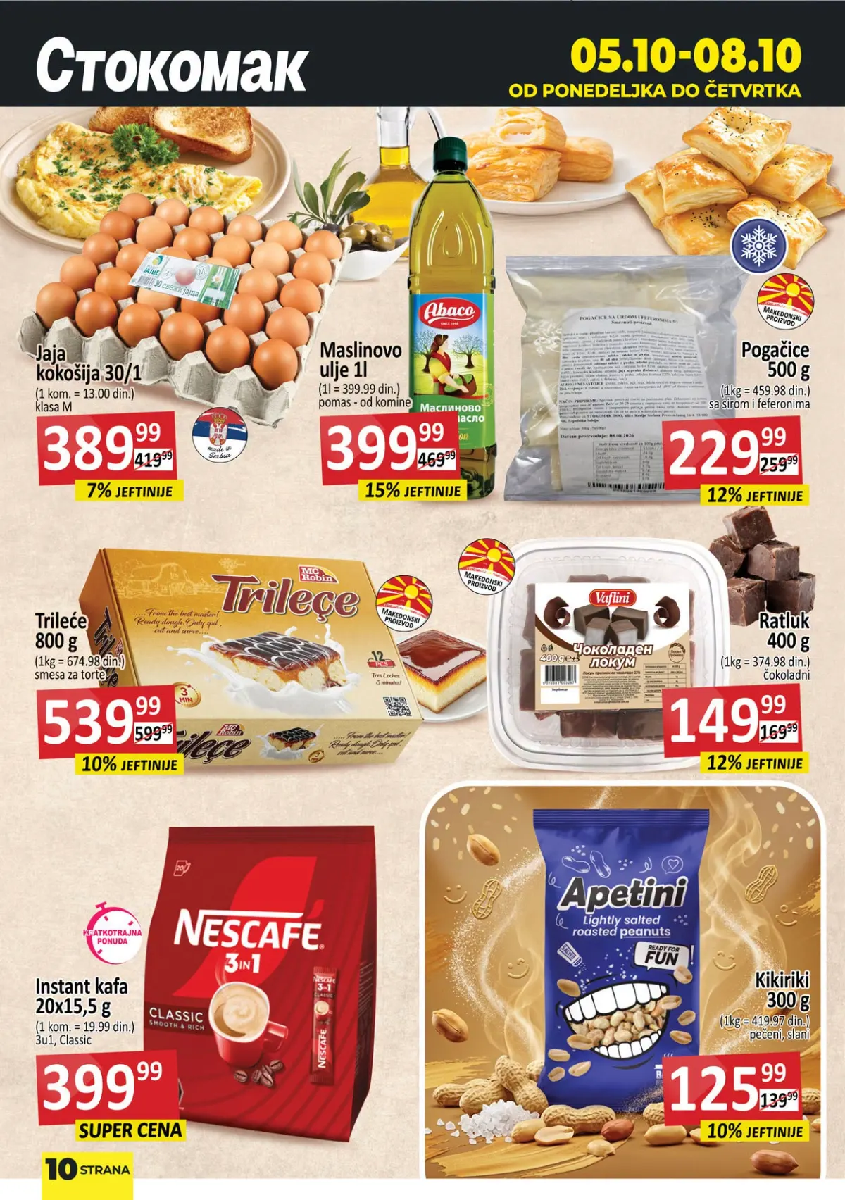 Stokomak katalog 05–08.10.2026. – jaja, maslinovo ulje, Trileće i Nescafe po akcijskim cenama