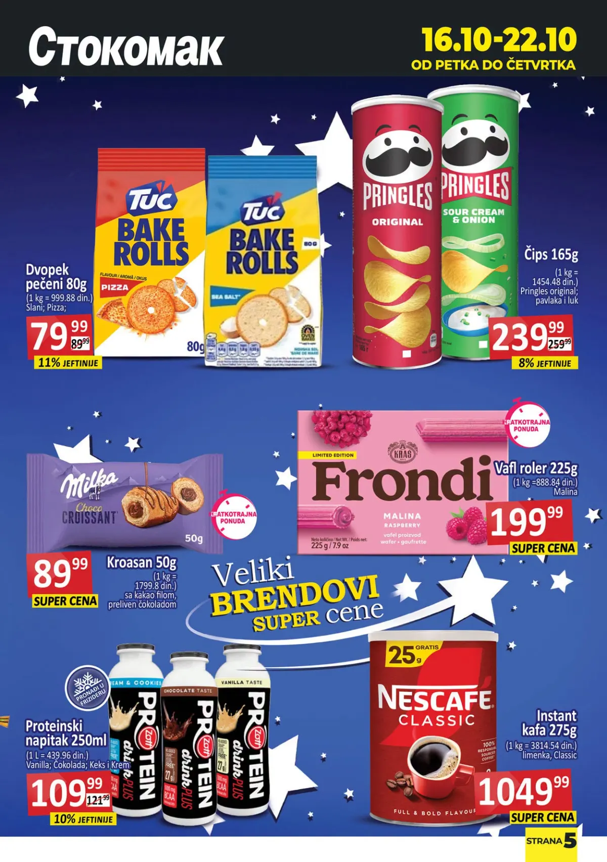 Stokomak katalog 16–22.10.2026. – TUC Bake Rolls, Pringles, Milka kroasan, Frondi, Zott i Nescafé Classic