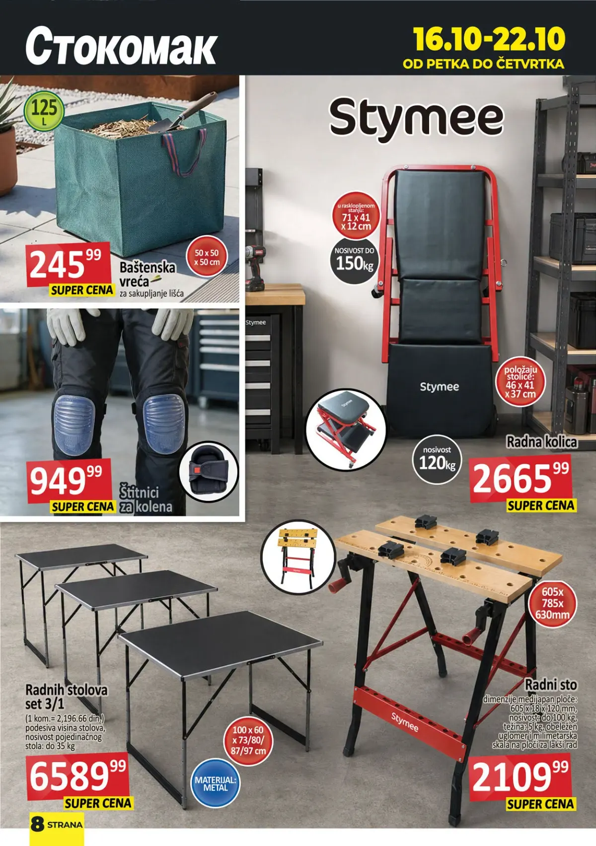 Stokomak akcija 16–22.10.2026. – baštenska vreća, štitnici za kolena, radna kolica i radni stolovi