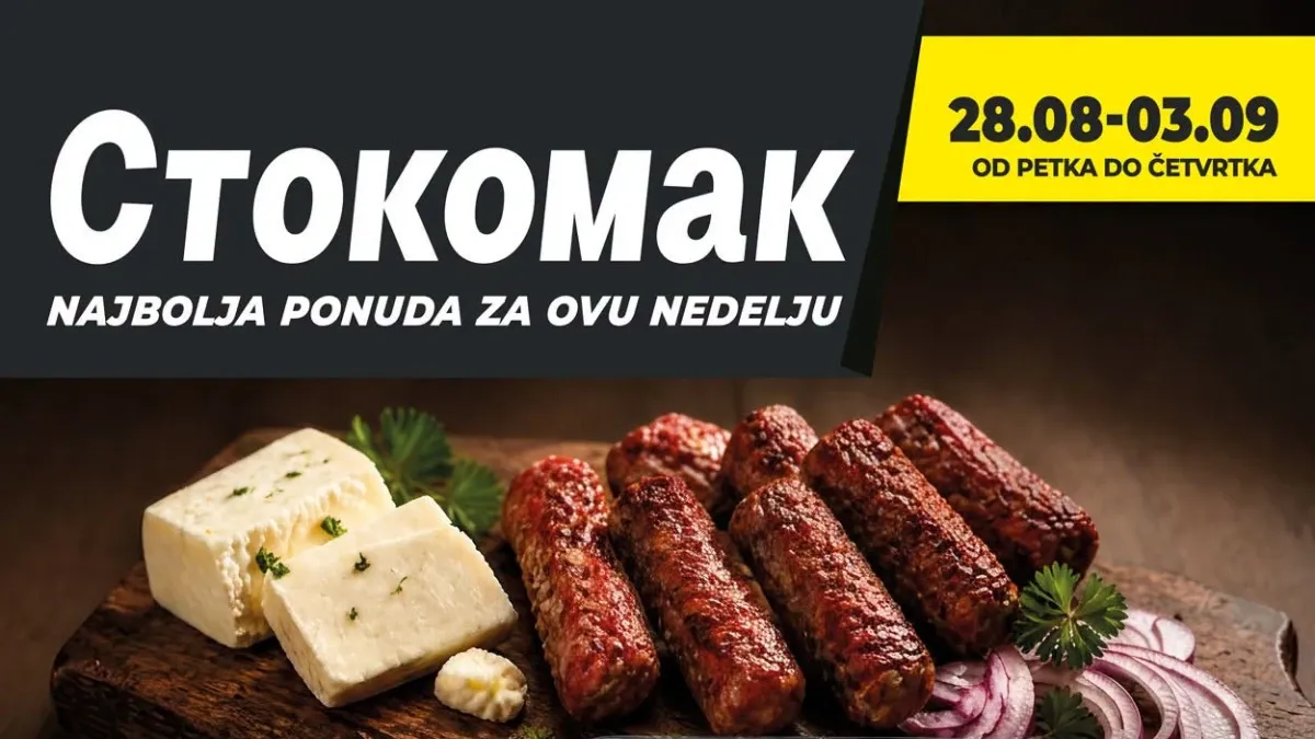 Stokomak nedeljna akcija od 28.08. do 03.09.2026. donosi prehrambene proizvode i kućne potrepštine uz popuste do 38%