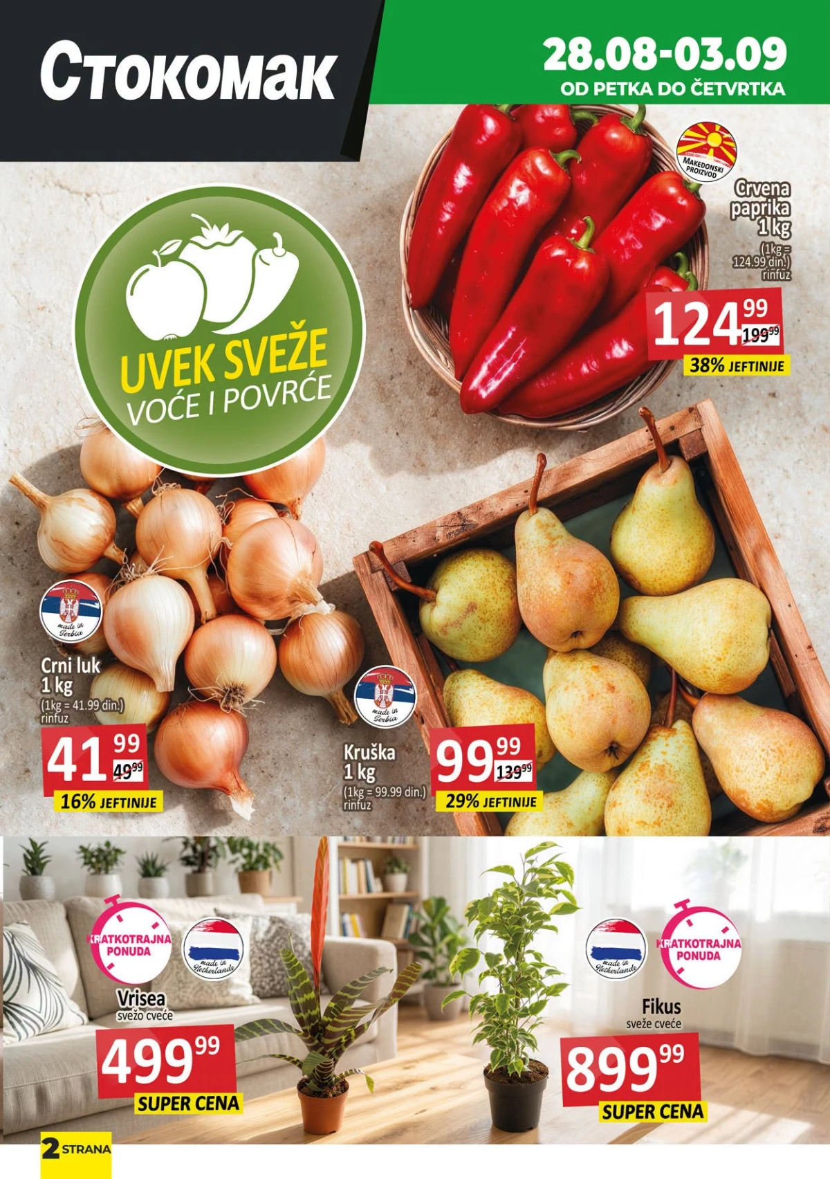 Stokomak akcija – crvena paprika, crni luk, kruške i sobno cveće