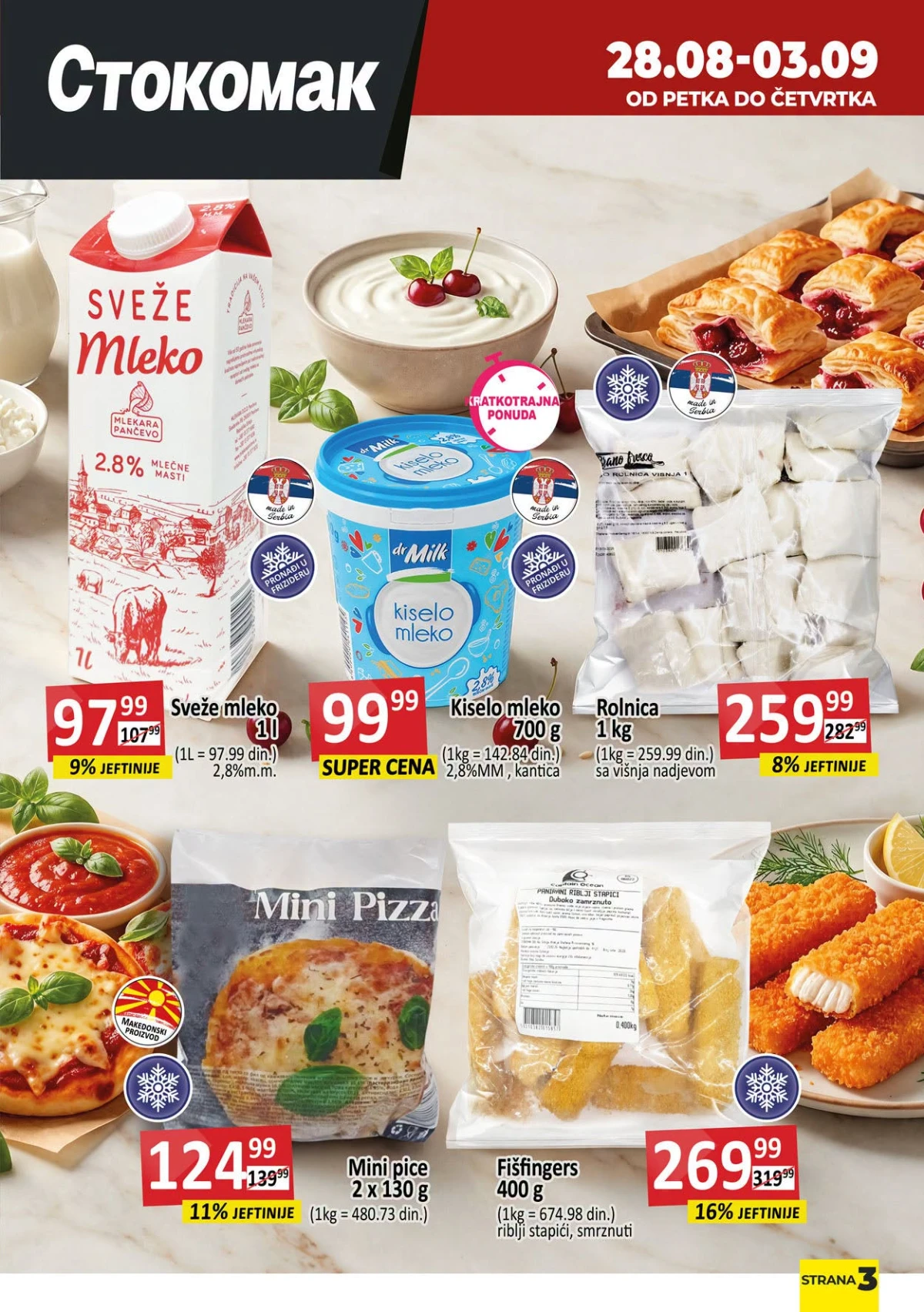 Stokomak akcija – mleko, kiselo mleko, rolnice, mini pice i riblji štapići