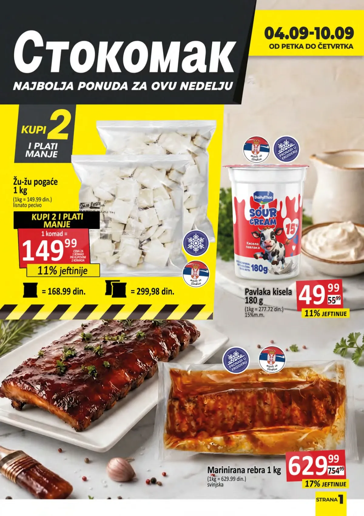 Stokomak nedeljna akcija od 04.09. do 10.09.2026. – marinirana rebra, pavlaka, žu-žu pogače i druge ponude