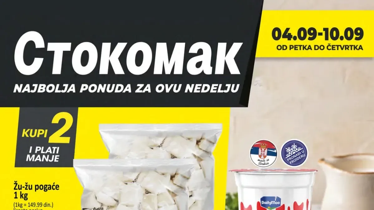 Stokomak nedeljna akcija od 04.09. do 10.09.2026. – meso, mlečni proizvodi, voće, povrće, kućna hemija i proizvodi za dom