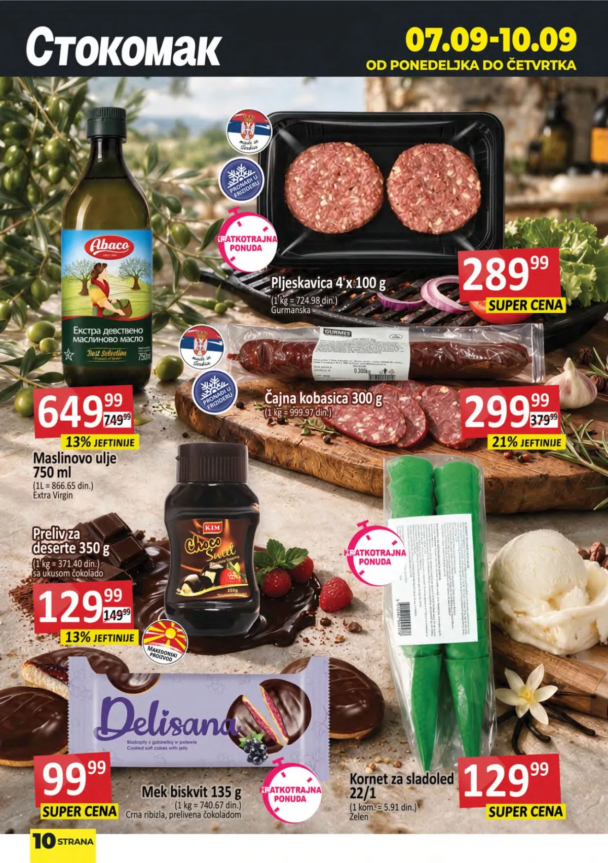 Stokomak akcija od 07.09. do 10.09.2026. – pljeskavice, čajna kobasica, maslinovo ulje i slatkiši
