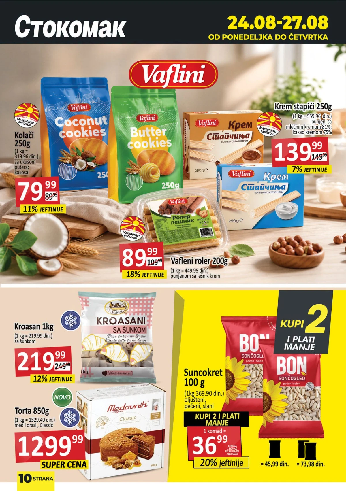 Stokomak katalog od 24.08. do 27.08.2026. – kolači, krem štapići, kroasan, torta i suncokret