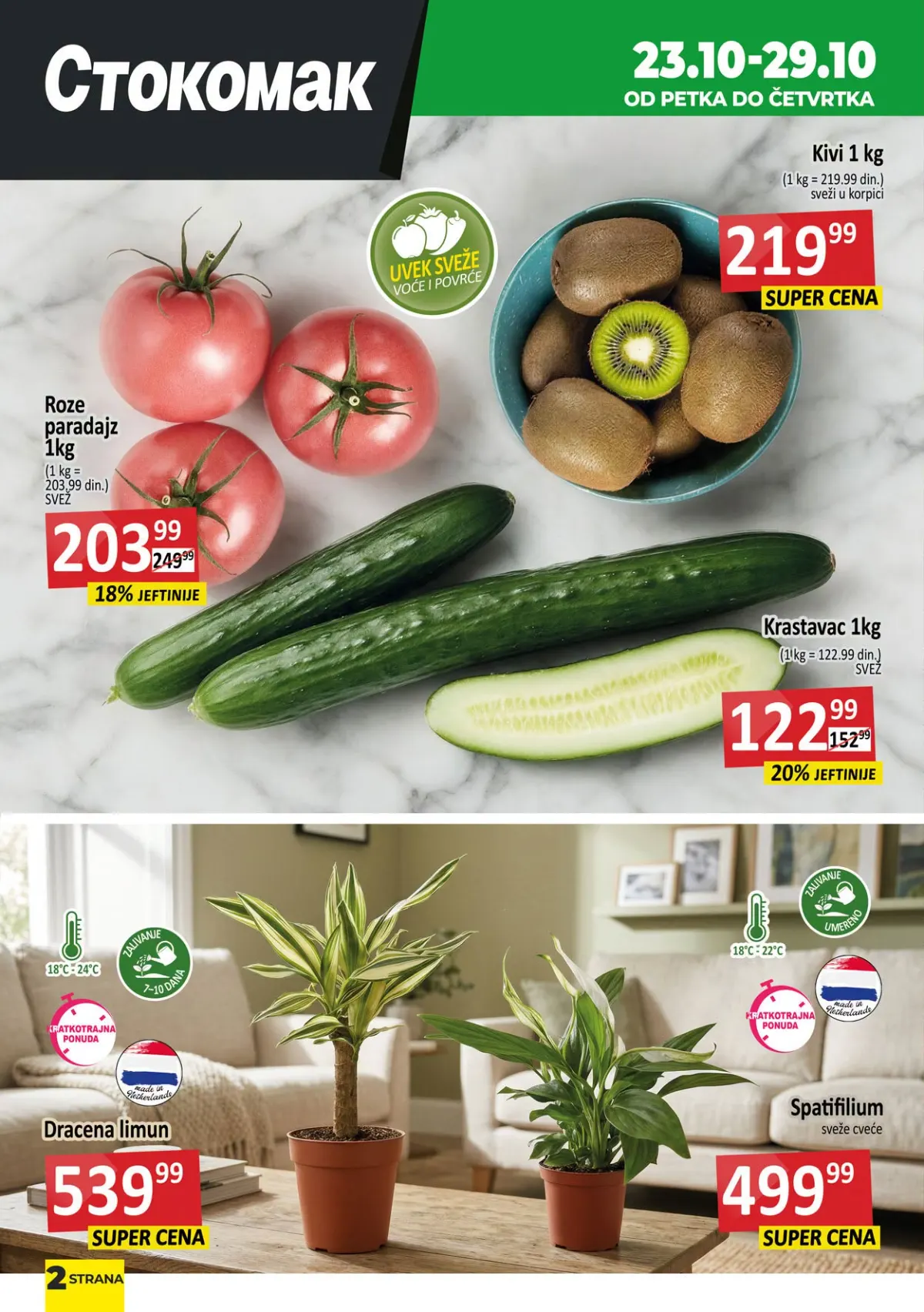 Stokomak katalog od 23. do 29.10.2026. – roze paradajz 203,99 din/kg, krastavac 122,99 din/kg i kivi 219,99 din/kg